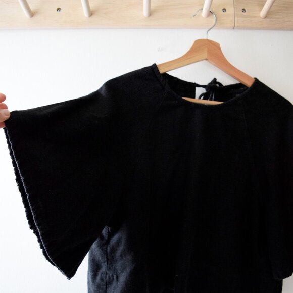 Black cropped linen blend blouse - Picture 3 of 6